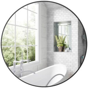 HOMCOM Oglinda rotunda oglinda baie cadru metalic usor de instalat, pentru dormitor, living, intrare, Ø 70 x 2,5 cm negru | Aosom Romania