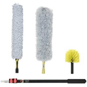 HOMCOM Pămătuf Extensibil din Microfibră, Φ14.5x73-180 cm, Negru | Aosom Romania