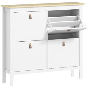 HOMCOM Pantofar Slim cu 4 Sertare pentru 20 Perechi de Pantofi, Mărime EU44 și Separatoare Reglabile, 105x24x95,5 cm, Alb | Aosom Romania