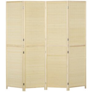 HOMCOM Paravan Interior Pliabil cu 4 Uși, Separator de Cameră din Ratan Bambus, 180x1,6x180 cm, Culoarea Lemnului | Aosom Romania