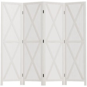 HOMCOM Paravan Interior cu 4 Panouri Pliabile din Lemn, 182x170 cm, Alb | Aosom Romania