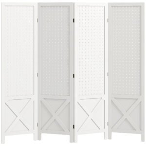HOMCOM Paravan interior din lemn 4 panouri separator de cameră pliabil panou perforat 152 x 1,7 x 144,5 cm alb | Aosom Romania