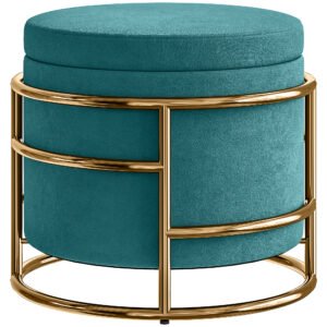 HOMCOM Pouf cu Spațiu de Depozitare în Catifea, 24L, Capac Detasabil, Ø42x39cm, Verde | Aosom Romania
