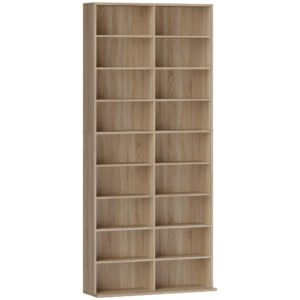 HOMCOM Raft DVD cu 9 niveluri, 18 compartimente și 14 rafturi reglabile, spațiu pentru 640 CD-uri, 360 DVD-uri sau 430 Blu-ray-uri, lemn natural | Aosom Romania