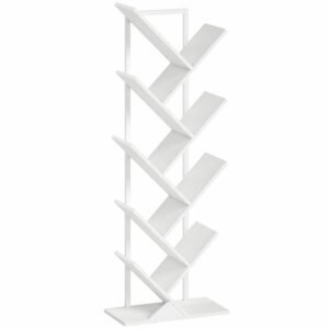 HOMCOM Raft în formă de copac cu 9 trepte, raft industrial freestanding cu cadru din oțel, unitate de depozitare pentru CD-uri, DVD-uri, alb | Aosom Romania