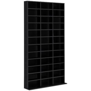 HOMCOM Raft pentru CD și DVD, etajeră de depozitare, capacitate max. 1116 CD/528 DVD, 36 compartimente și polițe reglabile, pentru birou, living, dormitor, 102 x 23,5 x 195 cm, negru | Aosom Romania