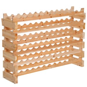 HOMCOM Raft pentru Sticle din Lemn de Brad cu 6 Rafturi pentru 72 de Sticle, 114x28x85 cm, Lemn Natural | Aosom Romania