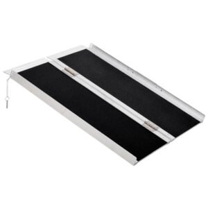 HOMCOM Rampă portabilă pliabilă pentru scaun cu rotile, 91x72 cm, din aluminiu, 270 kg, argintie | Aosom Romania