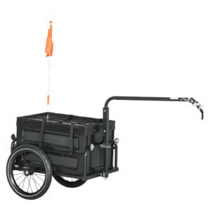 HOMCOM Remorcă Bicicletă pliabilă, cutie detașabilă 65L, încărcare max. 40kg, reflectoare siguranță, oțel, negru, 145x61x81cm | Aosom Romania