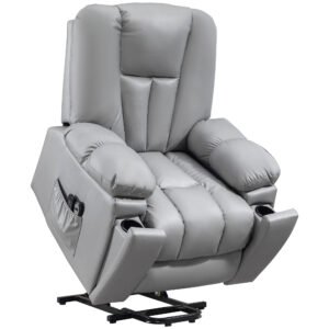 HOMCOM  Scaun Electric Rabatabil cu 8 Puncte de Masaj și Telecomandă, Fotoliu Modern din Microfibră, 94x96x106 cm, Gri | Aosom Romania
