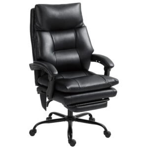 HOMCOM Scaun birou ergonomic fotoliu de birou din PU suport lombar gonflabil spătar înclinabil înălțime reglabilă negru | Aosom Romania