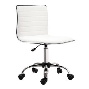 HOMCOM Scaun birou fără brațe, scaun de birou, înălțime reglabilă, șezut și spătar căptușite, 48x52x78-90cm, alb | Aosom Romania