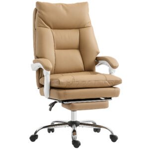 HOMCOM Scaun de Birou Ergonomic cu Suport Lombar, Brate Pliabile, Suport pentru Picior Maro Deschis | Aosom Romania