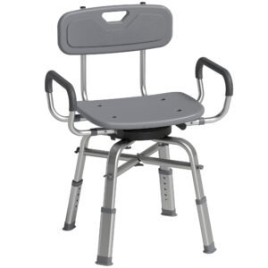 HOMCOM Scaun de Duș Rotativ cu Înălțime Reglabilă, Brațe și Spătar, Capacitate 150 kg, Gri | Aosom Romania