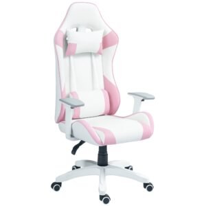 HOMCOM Scaun de Gaming, Design Curse, Inclinabil, Reglabil în Înălțime, Piele Ecologică, 67A x 60L x 120-128Î cm, Roz/Alb | Aosom Romania