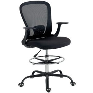 HOMCOM Scaun de birou cu înălțime reglabilă, scaun pentru birou cu inel pentru picioare reglabil, suport lombar, 62 x 59 x 119 cm, negru | Aosom Romania