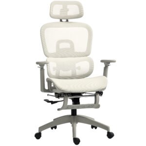 HOMCOM Scaun de birou ergonomic din plasă cu brațe 3D, înclinat la 135°, tetieră reglabilă, bej | Aosom Romania