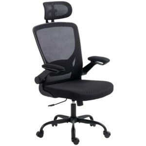 HOMCOM Scaun de birou ergonomic din plasă, cu tetieră reglabilă, negru | Aosom Romania