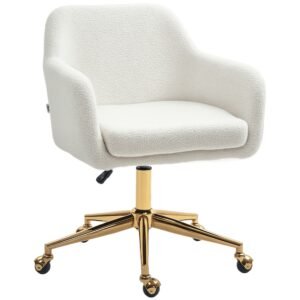 HOMCOM Scaun de birou fotoliu de birou cu role înălțime reglabilă șezut pivotant la 360° 60 x 61 x 79-88 cm crem | Aosom Romania