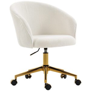 HOMCOM Scaun de birou, fotoliu de birou ergonomic reglabil pe înălțime, șezut pivotant, bază din oțel, crem | Aosom Romania