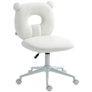 HOMCOM Scaun de birou reglabil în înălțime, cu căptușeală Teddy, 50 cm x 56 cm x 90 cm, Alb | Aosom Romania