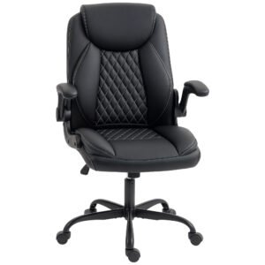 HOMCOM Scaun de birou, scaun ergonomic cu cotiere rabatabile, înălțime reglabilă, funcție de balans, negru | Aosom Romania