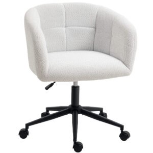 HOMCOM Scaun de birou tapițat cu acoperire pluș, design cu spătar tip cuvă, scaun de birou pe roți, bază din oțel, Crem+Negru | Aosom Romania