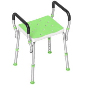 HOMCOM Scaun de duș din aluminiu, reglabil pe înălțime, cu cotiere și picioare antiderapante, verde | Aosom Romania