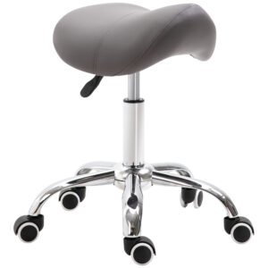 HOMCOM Scaun de lucru cu sa si roti, cu Inaltime reglabila pentru Saloane de coafor si Tatuaj, 52x53x49-61cm Gri | Aosom Romania