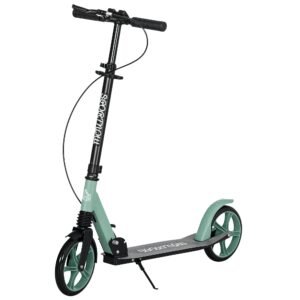 HOMCOM Scuter pliabil pentru adulți +14 ani cu ghidon reglabil, roți mari de 20 cm, amortizor și frână dublă din aluminiu - verde | Aosom Romania
