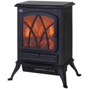 HOMCOM Șemineu Electric cu Efect de Flăcări, Sobă Electrică cu Termostat și Lumină Reglabilă, 45x28,5x54 cm, Negru | Aosom Romania