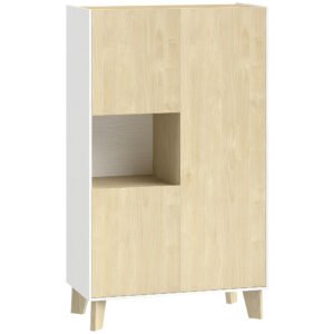 HOMCOM Servantă de Bucătărie, Mobilier de Bucătărie cu 6 Compartimente cu Uși Soft Close pentru Living, Sufragerie, Alb și Lemn | Aosom Romania