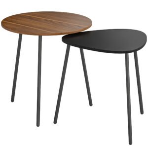 HOMCOM Set 2 Măsuțe de Cafe Suprapunibile cu Cadru din Metal Nuc și Negru | Aosom Romania