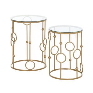HOMCOM Set 2 Mese de Cafea, Design Modern, Metal și Sticlă, Auriu | Aosom Romania