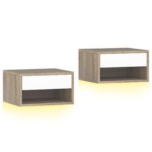 HOMCOM Set 2 Noptiere Suspendate cu LED RGB Integrat și Reglabil prin Aplicație, 37x32x21 cm, Alb Imitație Lemn | Aosom Romania
