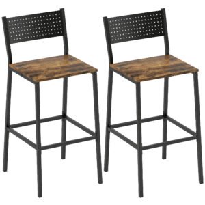 HOMCOM Set 2 Scaune Bar Stil Industrial cu Spătar și Suport pentru Picioare Maro | Aosom Romania