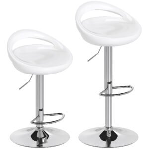 HOMCOM Set 2 Scaune de Bar Rotative cu Suport pentru Picioare și Înălțime Reglabilă, 46x41x76-96 cm, Alb | Aosom Romania