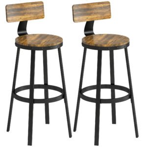 HOMCOM Set 2 Scaune de Bar, Șezuturi Rustice cu Spătar și Suport pentru Picioare, Maro Rustic | Aosom Romania