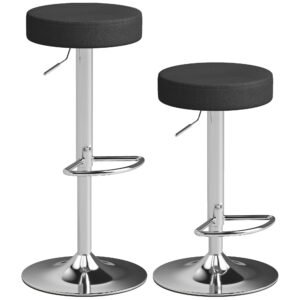 HOMCOM Set 2 Scaune de Bar din Piele PU, Rotative, Înălțime Reglabilă pentru Bucătărie, Negru | Aosom Romania