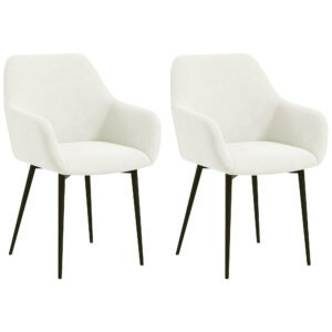 HOMCOM Set 2 Scaune de Dining Tapițate în Stil Nordic cu Brațe și Picioare din Oțel, 54x57x80 cm, Alb Crem | Aosom Romania