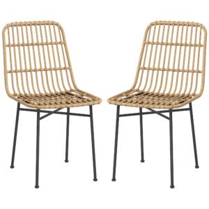 HOMCOM Set 2 Scaune pentru Bucătărie și Living Stil Boho, Scaune Moderne din PE Ratan și Oțel, 45x57x83 cm, Galben | Aosom Romania