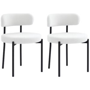 HOMCOM Set 2 scaune de dining, Captușire în Fleece, Scaune cu șezut captusit, Picioare din Metal, Crem | Aosom Romania