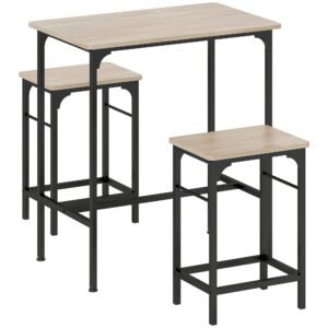 HOMCOM Set Mobilier Bar 3 Piese cu Masă de Bucătărie și 2 Scaune de Bar, Negru și Lemn | Aosom Romania