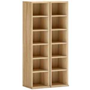 HOMCOM Set de 2 Rafturi pentru CD-uri cu Polițe Reglabile, Capacitate 204 CD-uri, Design Compact, 21x22,5x88,5 cm, Stejar | Aosom Romania