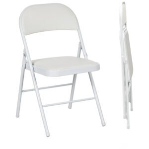 HOMCOM Set de 2 Scaune Pliabile, Scaune Moderne cu Perne din Poliester pentru Acasă și Birou, 45x46x78 cm, Alb | Aosom Romania