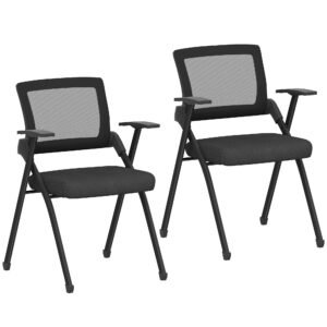 HOMCOM Set de 2 Scaune Pliabile în Material Textil cu Efect de In cu Spătar Curbat și Brațe, Scaune Portabile Salvaspațiu din Oțel, pentru Casă, Birou, Bucătărie, Evenimente, 61x56x84 cm, Negru | Aosom Romania