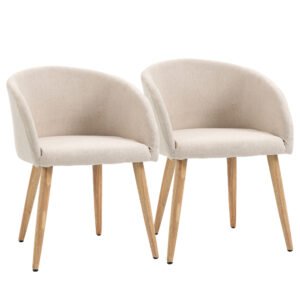 HOMCOM Set de 2 Scaune de Dining Stil Scandinav, Tapițate cu Material Textil, 55x56x74 cm, Bej | Aosom Romania