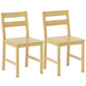 HOMCOM Set de 2 Scaune de Masă din Bambus, Scaune de Bucătărie cu Spătar Curbat, Șezut cu Lamele, Scaun pentru Bucătărie, Dormitor, Living, Culoare Naturală | Aosom Romania