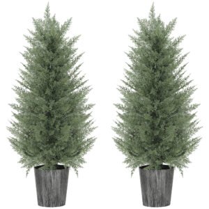 HOMCOM Set de 2 chiparoși artificiali mari 90cm plantă artificială din plastic în ghiveci 15 x 15 x 90 cm Grün | Aosom Romania