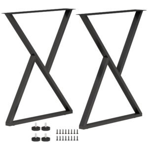 HOMCOM Set de 2 picioare de masă din oțel în formă de X pentru mobilier industrial cu tălpi reglabile și șuruburi, negru | Aosom Romania